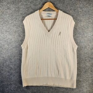 Penguin Sport Men XL Cream Ribbed V-Neck Cotton Knit Golf Sweater Vest Off-White
